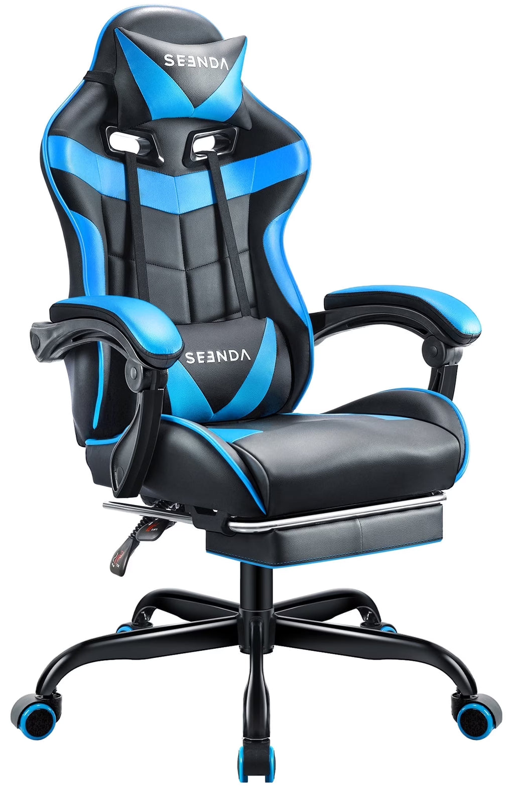Gaming Chair, Seenda Video Game Chair with Footrest and Lumbar Support, Ergonomic Computer Chair Height Adjustable with Swivel Seat and Headrest, Red