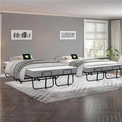 Folding Bed with Mattress 75" x 31" Cot Size Folded Bed, Rollaway Guest Bed Portable Foldable Extra Bed for Adults Daybed with 5" Memory Foam Mattress Space-Saving Sturdy Metal Grid Frame