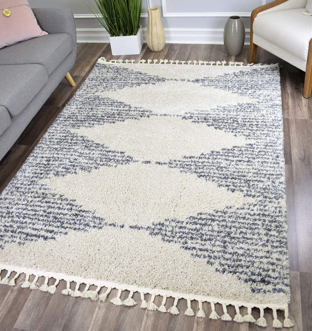 Rugs America Moon Collection MS30A Moroccan Tribal Heath White Area Rug, 8'0"x10'0"