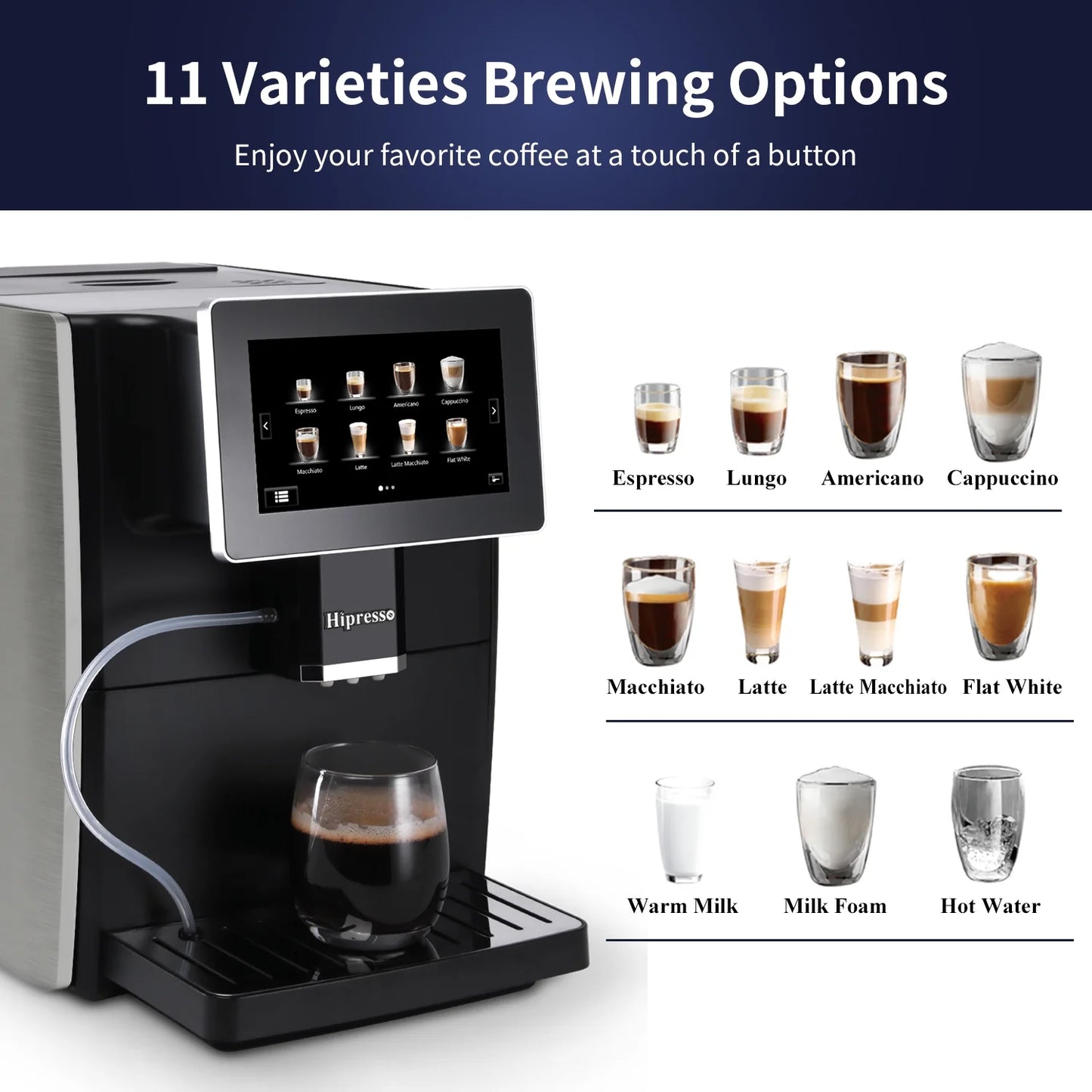 Hipresso CM-1001 Programmable Super-automatic Espresso Coffee Machine with Large 7 inches HD TFT Display