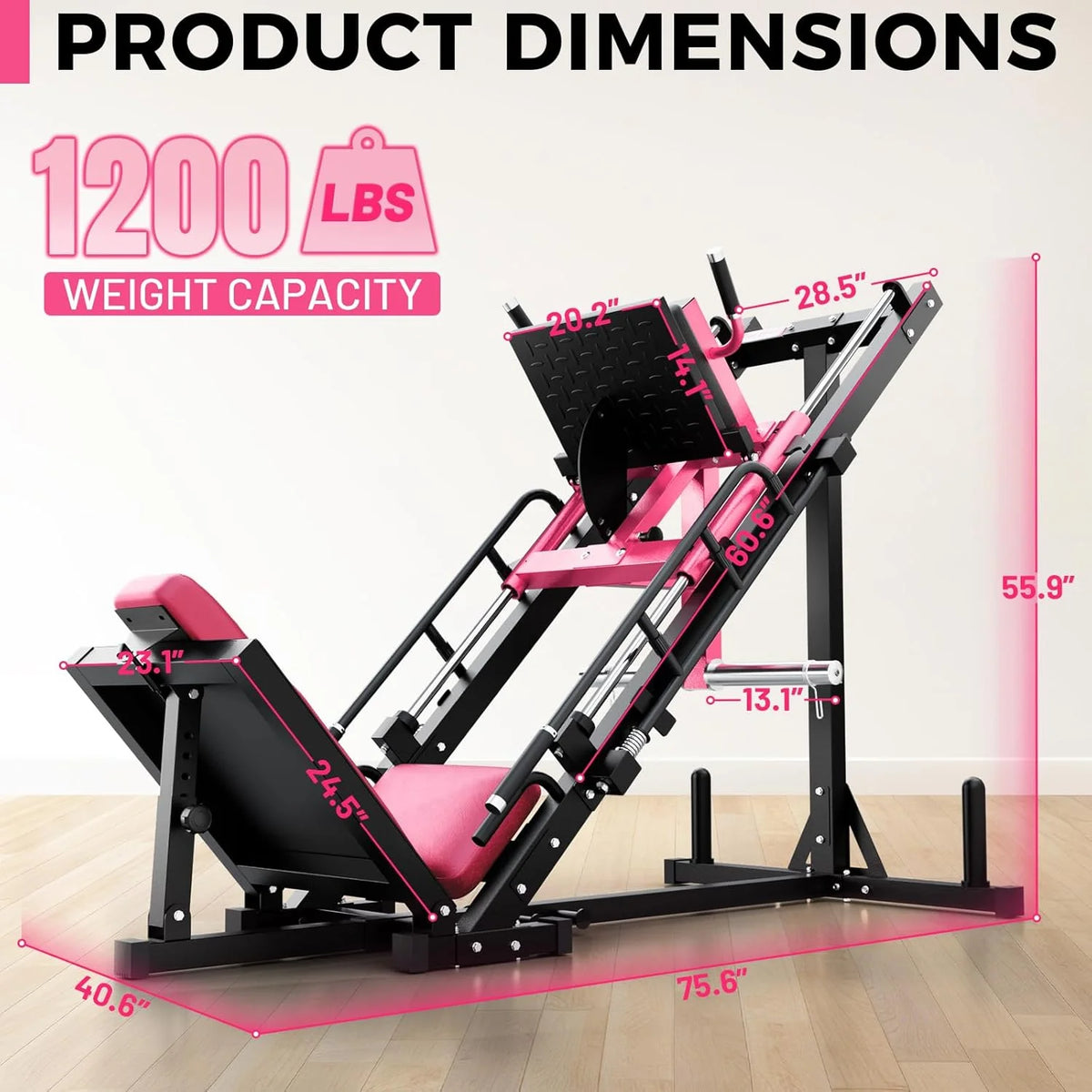 RitFit Leg Press Hack Squat Machine, Professional Adjustable Leg Press Machine for Home Gym with Linear Bearing, Specialty Hack Squat Machine for Full Lower Body Workout with Weight Storage, Pink