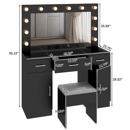 Ktaxon Large Makeup Vanity, Vanity Table Set w/ Visible Glass Top w/ Charging Station, White