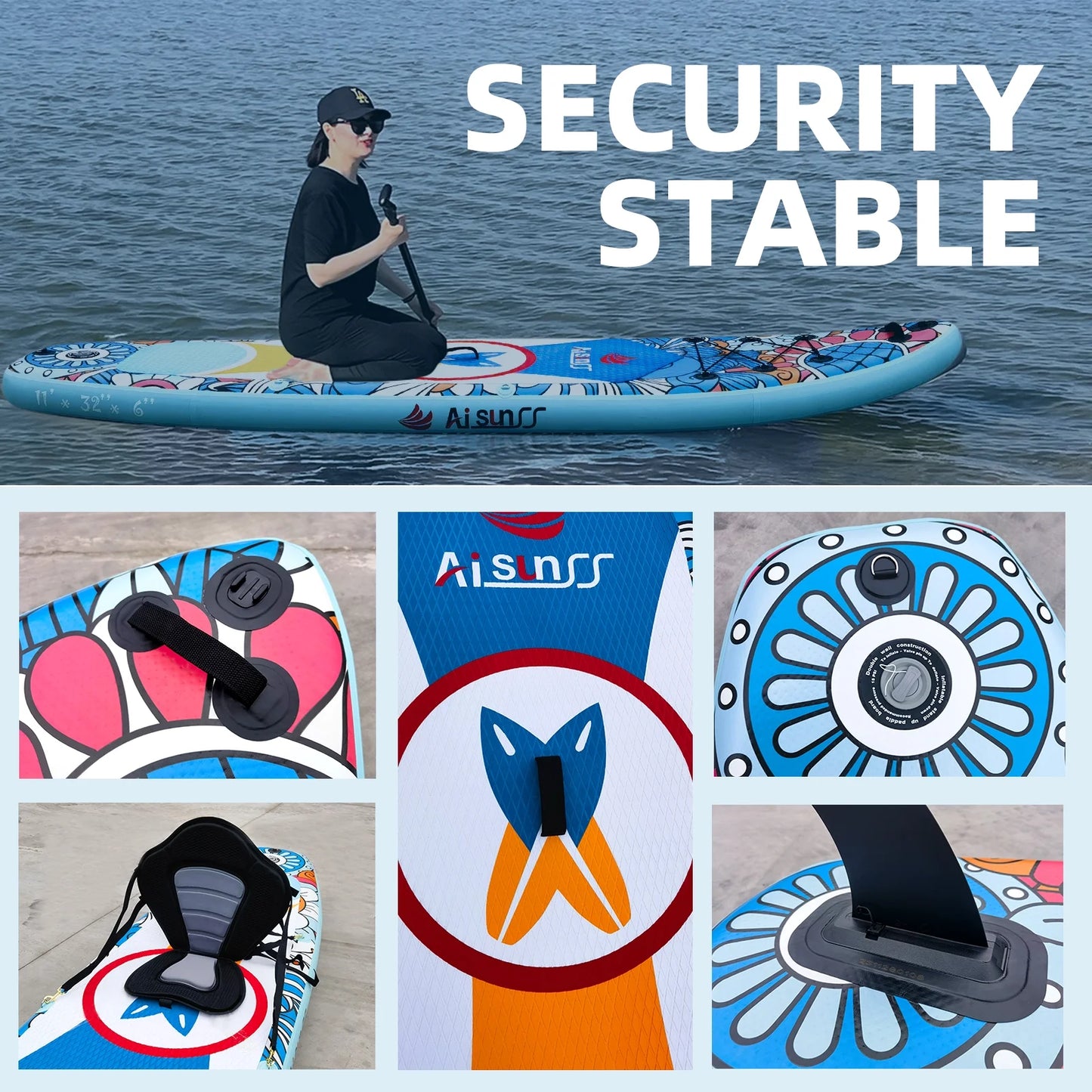 AISUNSS Inflatable Stand Up Paddle Board, 11ft Fishing Paddle Board with SUP Accessories