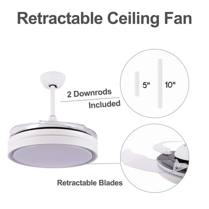 42" Retractable LED Ceiling Fan with Remote Control and Light Kit Included