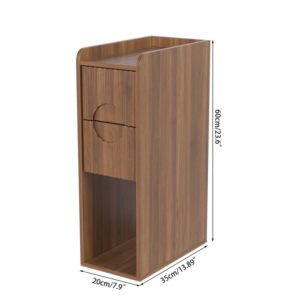 End Tables Set of 2, Small Side Table, Slim Side Table, Wood 2 Drawer Narrow Nightstand