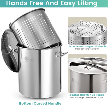 100QT Stainless Steel Seafood Boil Pot with 200,000BTU Propane Burner, w/Basket for Outdoor Deep Fryer, Large Cooking Pot for Turkey Fryer, Crab, Crawfish, Shrimp, Lobster Boiling Stock Pot