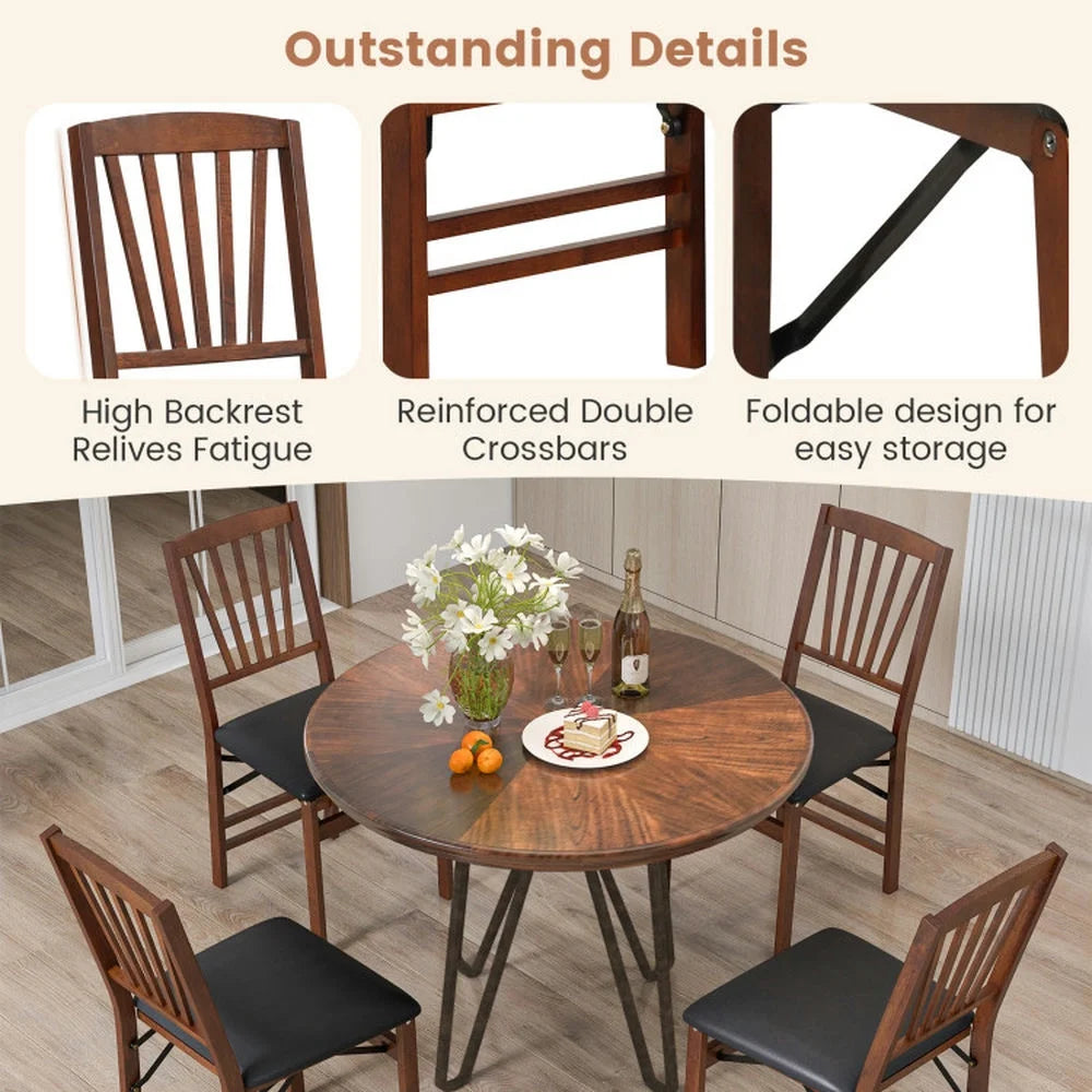 Spaco Set of 2 Folding Chairs with Padded Seat and Rubber Wood Frame-Brown, Lounge Chair, Dining Room Chair for Kitchen, Dining, Bedroom, Living