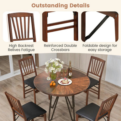 Spaco Set of 2 Folding Chairs with Padded Seat and Rubber Wood Frame-Brown, Lounge Chair, Dining Room Chair for Kitchen, Dining, Bedroom, Living