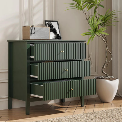 May Color Large White 3 Drawer Dresser Set of 2 with Fluted Panel, Modern Chest of Drawers with Silent Slide Drawers, Wood Accent Nightstand with Storage for Bedroom Living Room, Hallway
