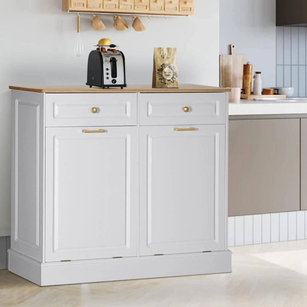 Eclife 20 Gallons Double Tilt Out Trash Cabinet Wood Tabletop, Upgrade Gray, WB010GY