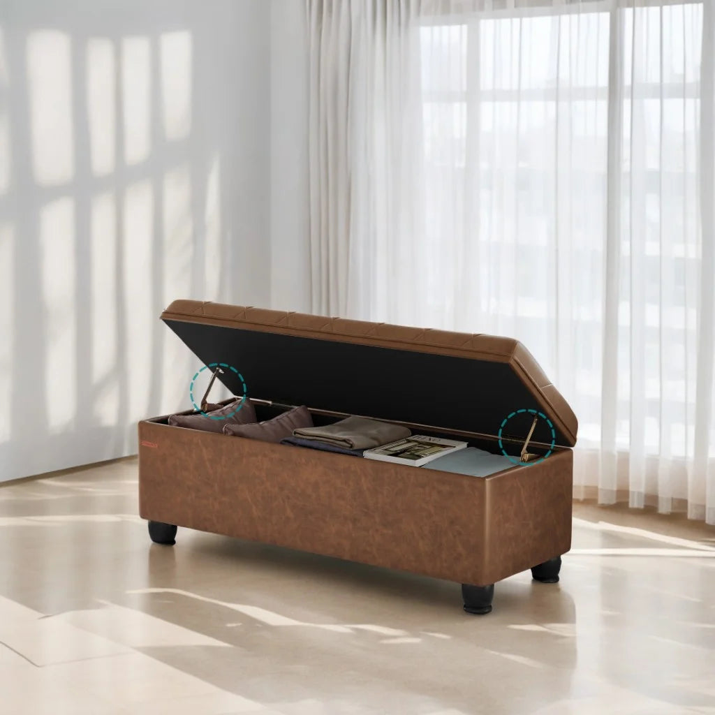 SONGMICS 46.5" Storage Ottoman Bench Storage Bench Bedroom Bench 330lb Load Capacity Solid Wood Legs Light Gray
