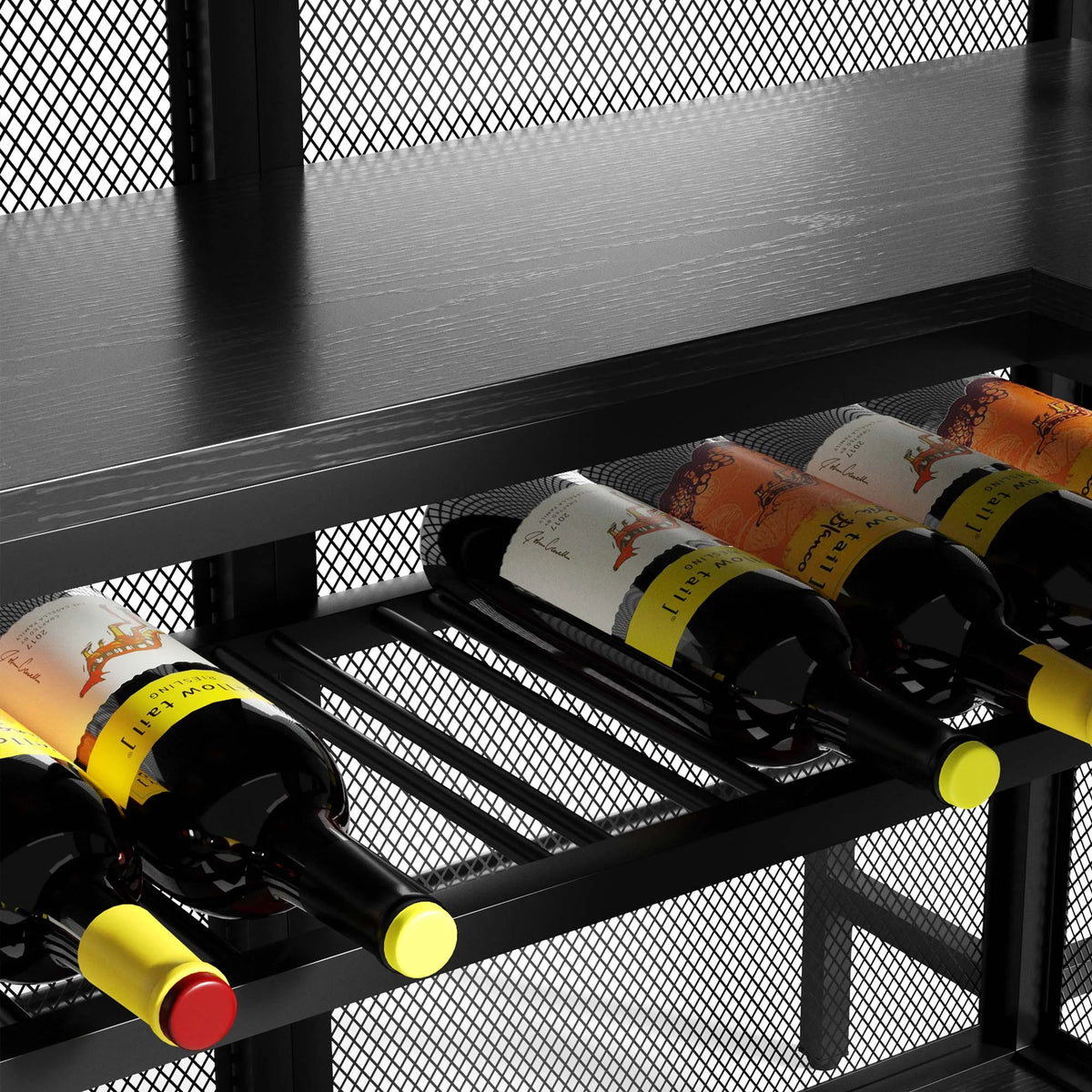 DEXTRUS 5 Tier Home Bar Unit, 43" Wine Cabinet with LED Lights, Mini Liquor Bar with Wine Rack and Footrest, Black