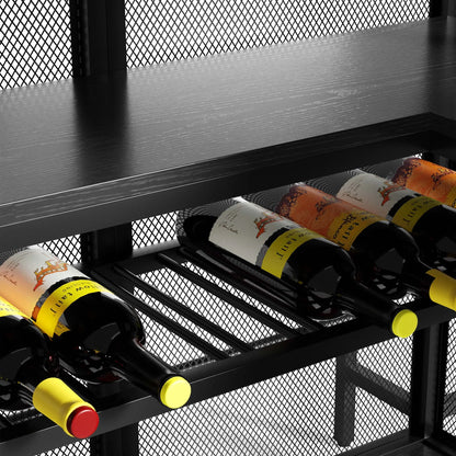 DEXTRUS 5 Tier Home Bar Unit, 43" Wine Cabinet with LED Lights, Mini Liquor Bar with Wine Rack and Footrest, Black