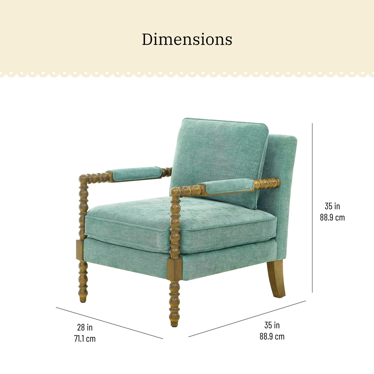 Pioneer Woman Harper Spindle Accent Chair, Jade Fabric Upholstery