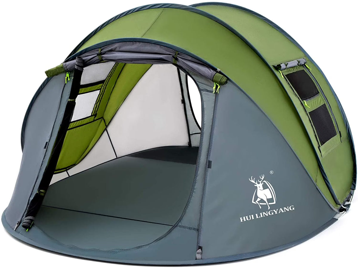 4 Person Easy Pop Up Tent,9.5��X6.6��X52'',Waterproof, Automatic Setup,2 Doors-Instant Family Tents for Camping, Hiking & Traveling