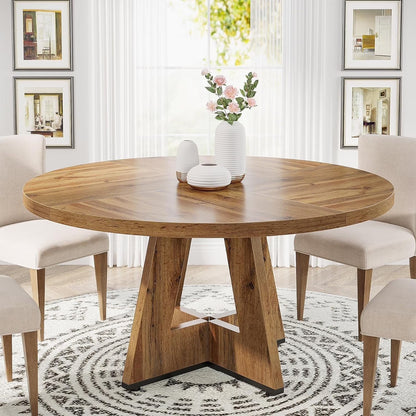 Tribesigns Round Dining Table for 4, Grey Kitchen Table 47 Inch Farmhouse Wood Kitchen Dinning Table for Kitchen Living Room