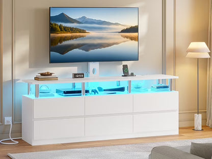 Afuhokles TV Stand with Mount and Power Outlet, TV Mount for up to 75 inch TVs, Modern LED TV Stand with 6 Drawers, Black