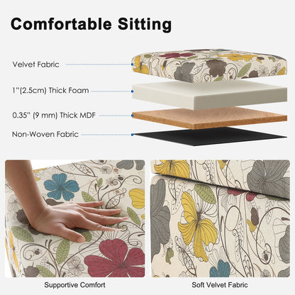 Homebeez Printed Linen Cube Storage Ottoman with Solid Wood Legs, Cube Footstool, Storage Cabinet, 18" H Weight Capacity 300LB Blue
