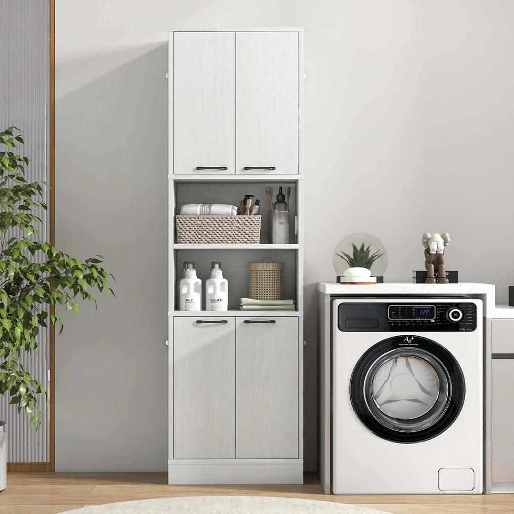 Costway 75" Tall Bathroom Storage Cabinet with 4 Doors & 2 Open Compartments Freestanding White