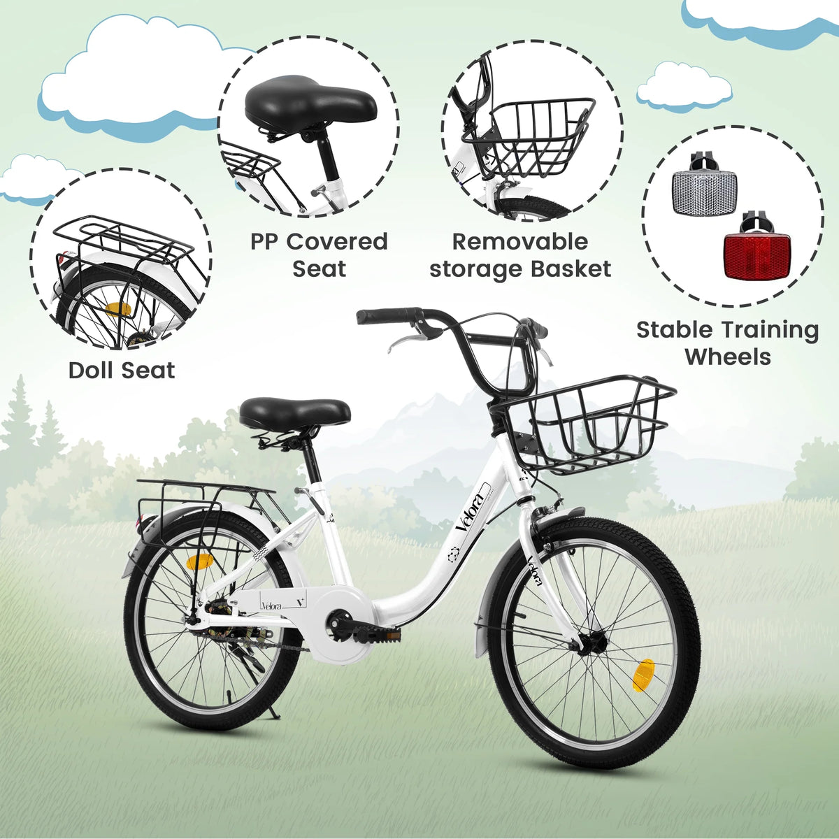 20 Inch Kids Bike for Boys Girls, 1 Speed Children Bicycle with Basket, Rear Seat, Chain Guard, Coaster Brake and V-Brake, Steel Frame Kids Bike for Ages 6-12 Years Old Birthday Gift, Purple