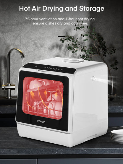 FOHERE Countertop Dishwasher with 6H Delay Cleaning, Portable Dishwasher w/5L Built-in Water Tank, 6 Programs, 360��Dual Spray, High-Temp