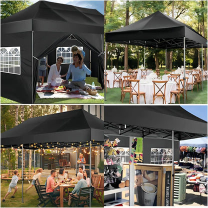 COBIZI 10x20 Heavy Duty Pop up Canopy Tent with 6 sidewalls Easy Up Commercial Outdoor Canopy Wedding Party Tent for Beach All Season Wind & Waterproof Gazebo with Roller Bag,Black(Frame Thickened)