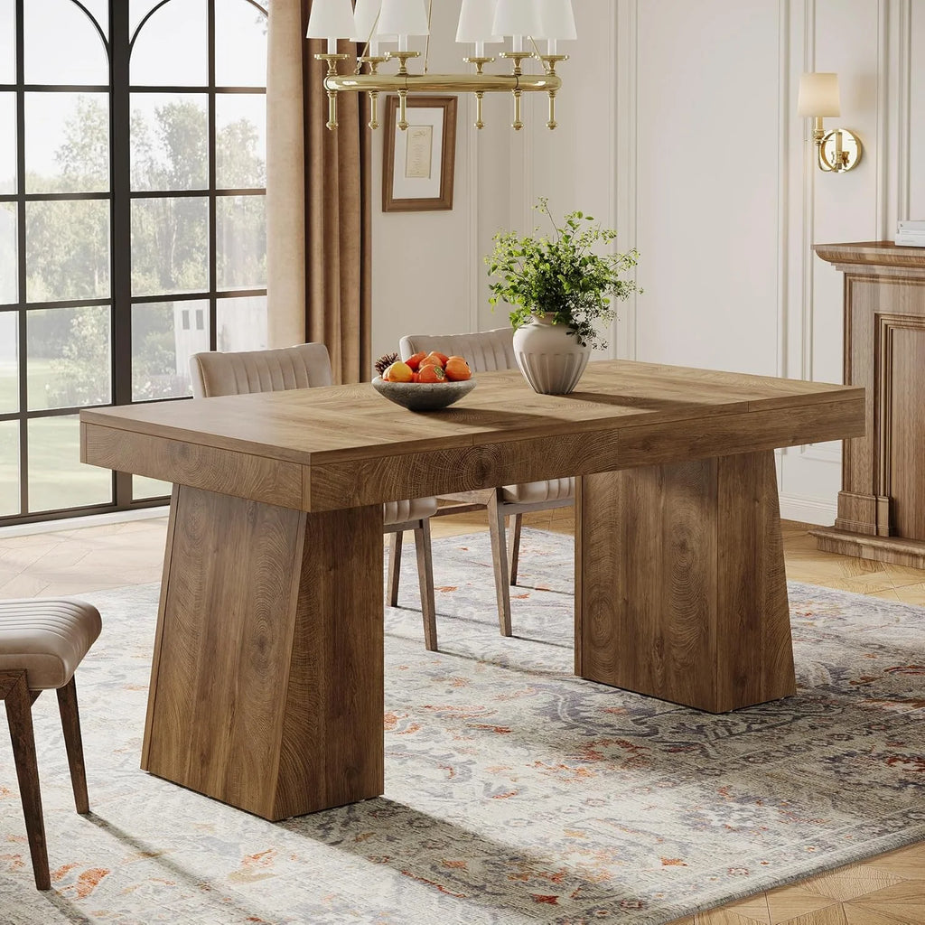 Rectangular 55" Dining Table for 4-6, Mid-Century Modern Kitchen Dining Table, Yellow