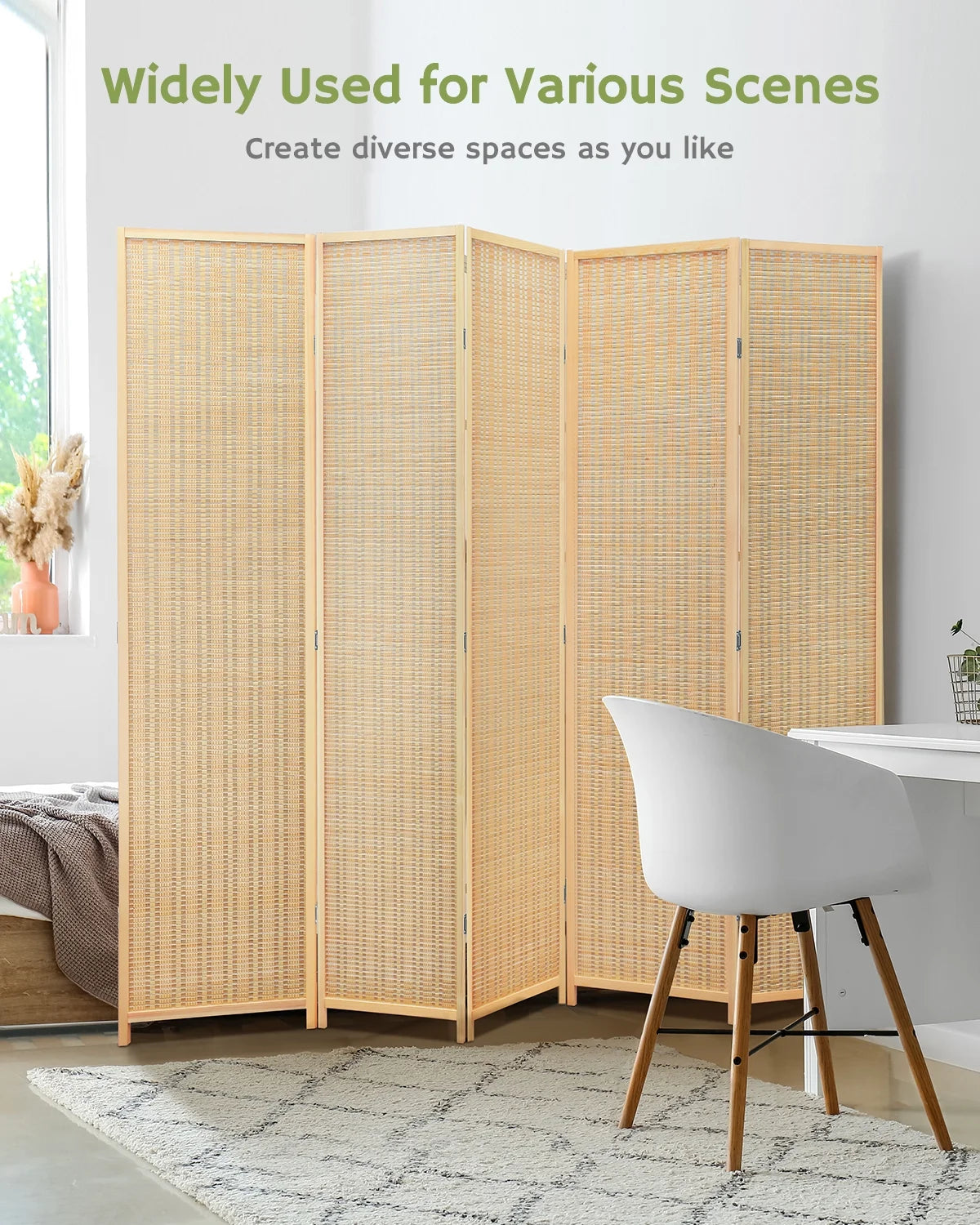 JOSTYLE 4-Panel Room Divider 6ft Tall Extra Wide Folding Privacy Screen with Diamond Double-Weave Divider for Room Separation Freestanding Red Brown
