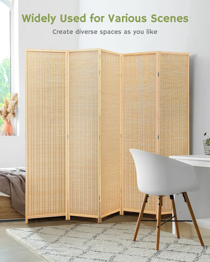 JOSTYLE 4-Panel Room Divider 6ft Tall Extra Wide Folding Privacy Screen with Diamond Double-Weave Divider for Room Separation Freestanding Red Brown