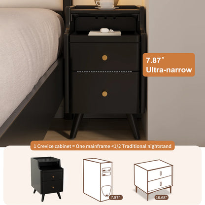 Small Nightstand,Solid Wood Nightstand with Drawers, Walnut Bedside Table for Bedroom