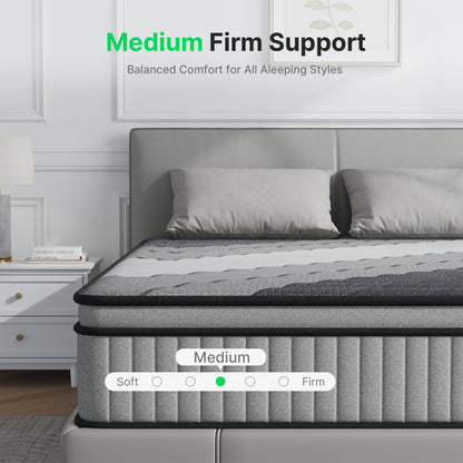BEHOST Twin Mattress 10 inch, CertiPUR-US Certified Eco-Friendly Twin Memory Foam Mattress, Motion-Free Pocket Springs Hybrid Mattress Twin Size