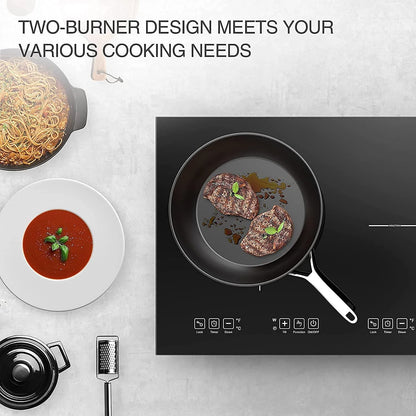 VBGK Double Induction Cooktop 24 Inch Electric Countertop 2 Burner 110V Electric Hot Plate,3H & Auto Shutdown Induction Burner,Child Lock Electric Cooktop 4000W