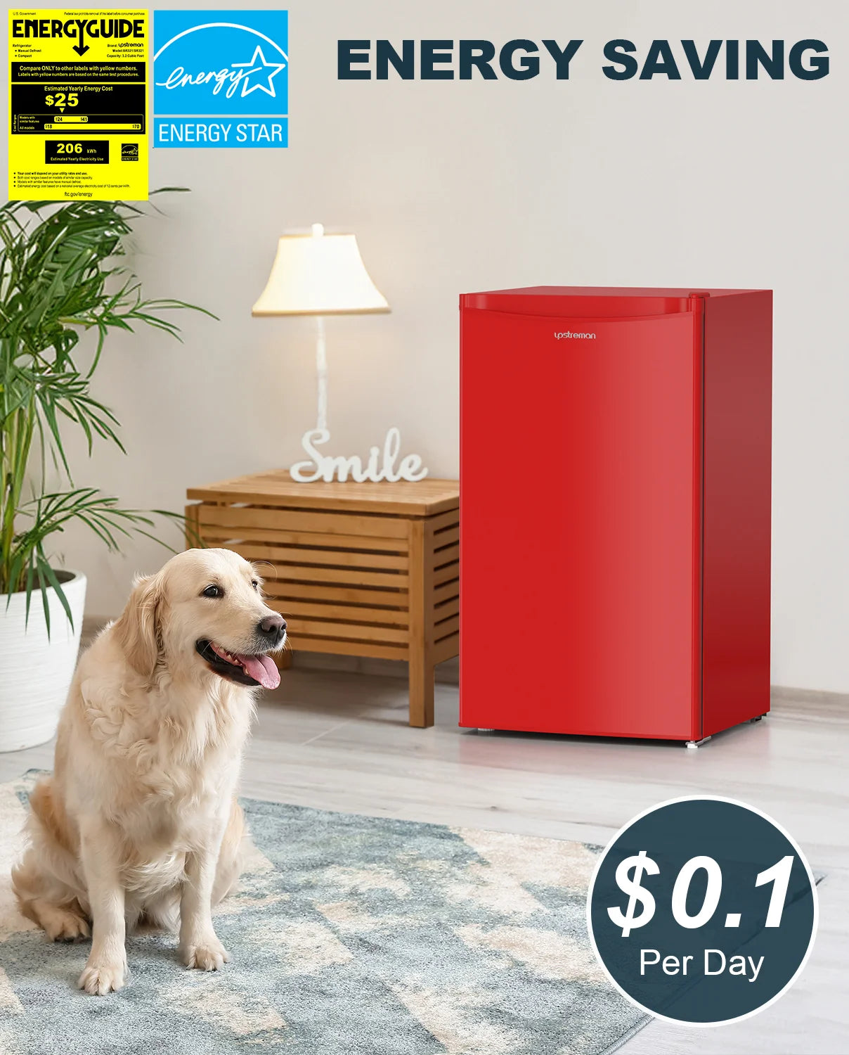 Upstreman 3.2 Cu.Ft. Mini Fridge with Freezer Single Door Small Refrigerator Adjustable Thermostat Compact Fridge with Reversible Door, Low Noise, BR321 Black