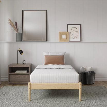 DHP Lorriana 14" Solid Pine Wood Platform Bed Frame, Twin Size, Natural