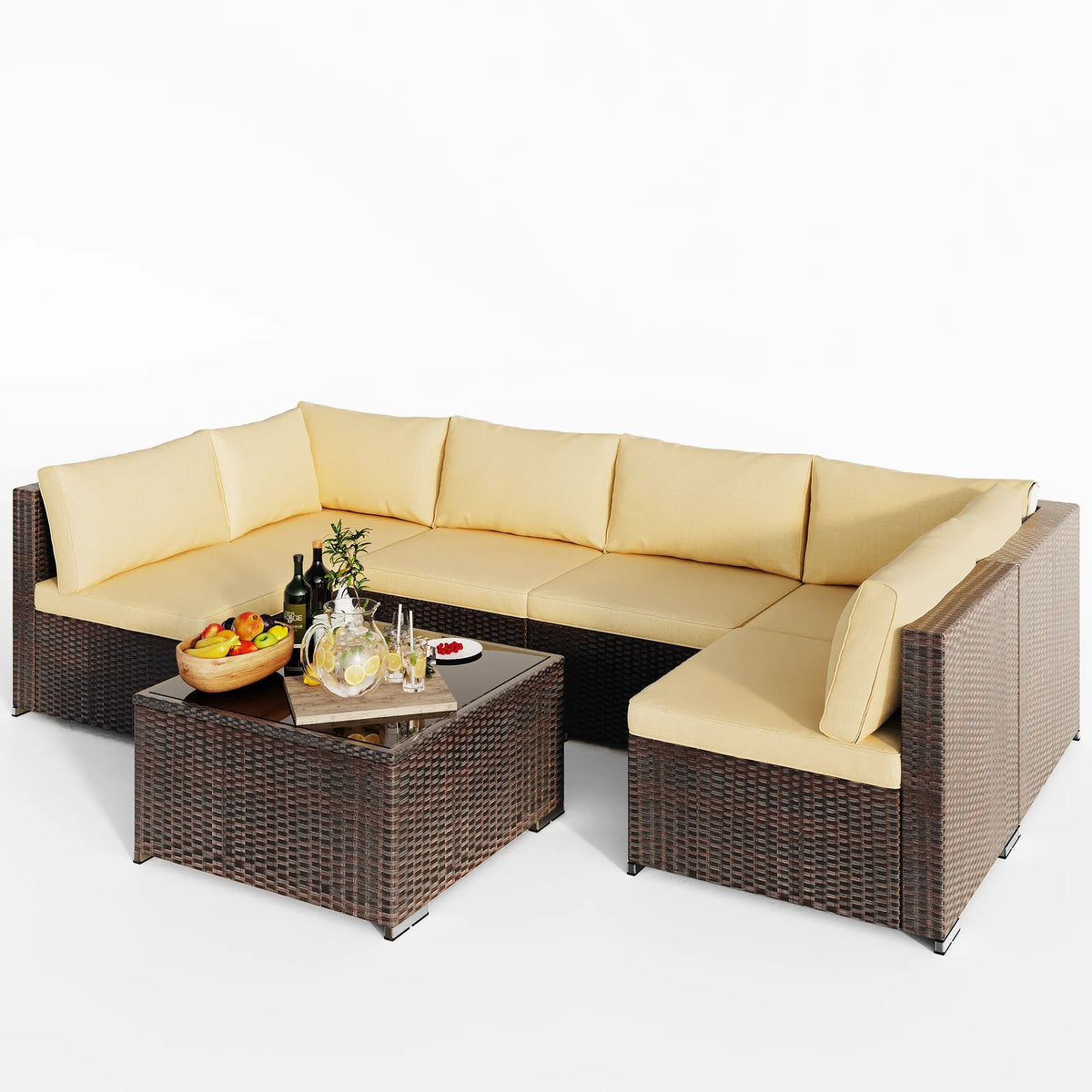 Patio Furniture Set Clearance, Lofka 5 Pieces Patio Conversation Set with Sofas and Tempered Glass Coffee Table for Outdoor Garden Gray