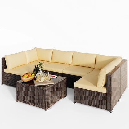 Patio Furniture Set Clearance, Lofka 5 Pieces Patio Conversation Set with Sofas and Tempered Glass Coffee Table for Outdoor Garden Gray