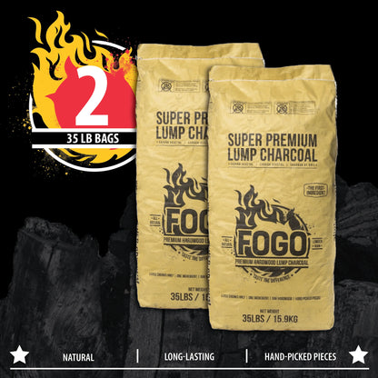 FOGO Super Premium Oak Restaurant Quality All-Natural Large Sized Hardwood Lump Charcoal for Grilling and Smoking, 35 Pound Bag, 2-Pack