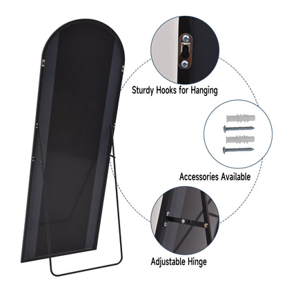 Anyrose 24"x65" Full Length Mirror with Arch-Top Standing Mirror Wall Mounted, Black