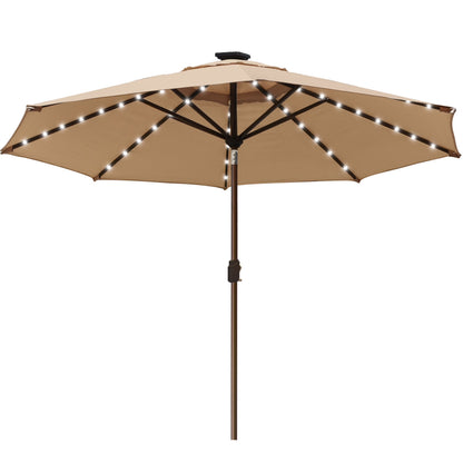EliteShade Sunbrella Solar Umbrellas 9ft Market Umbrella with 80 LED Lights Patio Umbrellas Outdoor Table Umbrella with Ventilation and 5 Years Non-Fading Top,Ruby