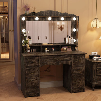 Vanity Desk with Mirror and Light 1 Piece Bohemian White Vanity Table,French Country Style