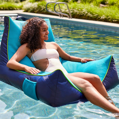 Big Joe Captain's Float No Inflation Needed Pool Lounger with Drink Holder, Blurred Blue Double Sided Mesh, Quick Draining Fabric, 3 feet