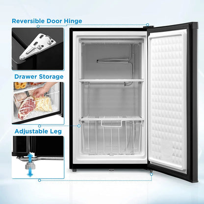Midea 3 Cubic Ft Upright Freezer, Black, MRU03M2ABB, New
