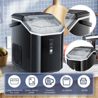 Auseo SS Nugget Countertop Ice Maker with Soft Chewable Ice, 35Lbs/24H, Self-Cleaning, Ice Scoop, Stainless Steel Silver, for Kitchen/Office/Party