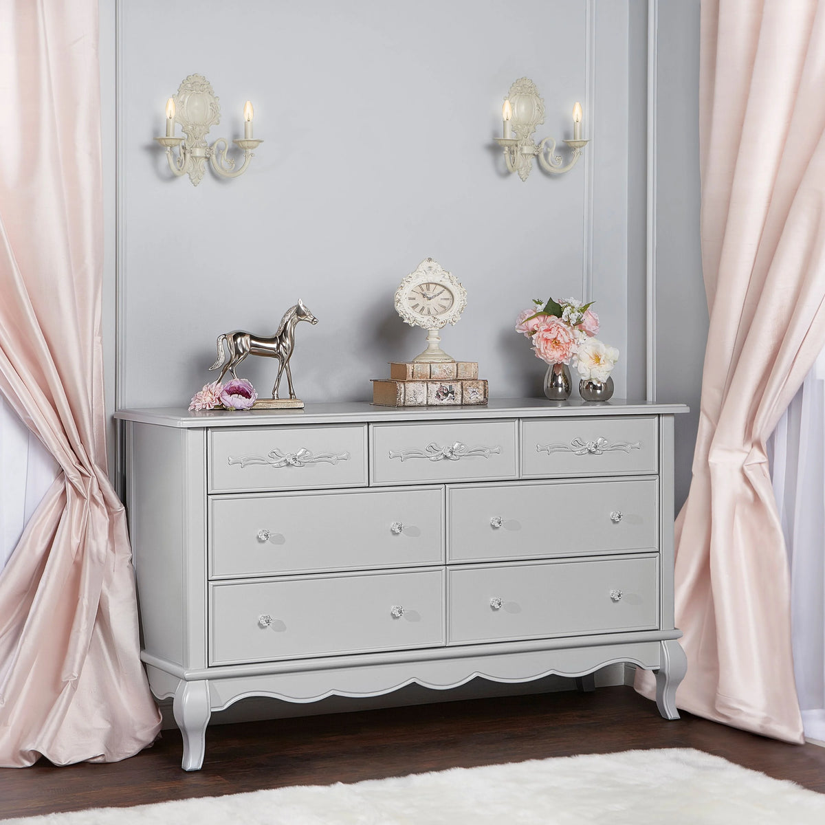 Evolur Aurora 7-Drawer Double Dresser in Ivory Lace, Spacious Drawers
