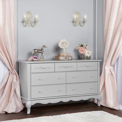 Evolur Aurora 7-Drawer Double Dresser in Ivory Lace, Spacious Drawers