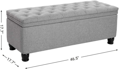 SONGMICS 46.5" Storage Ottoman Bench Storage Bench Bedroom Bench 330lb Load Capacity Solid Wood Legs Light Gray