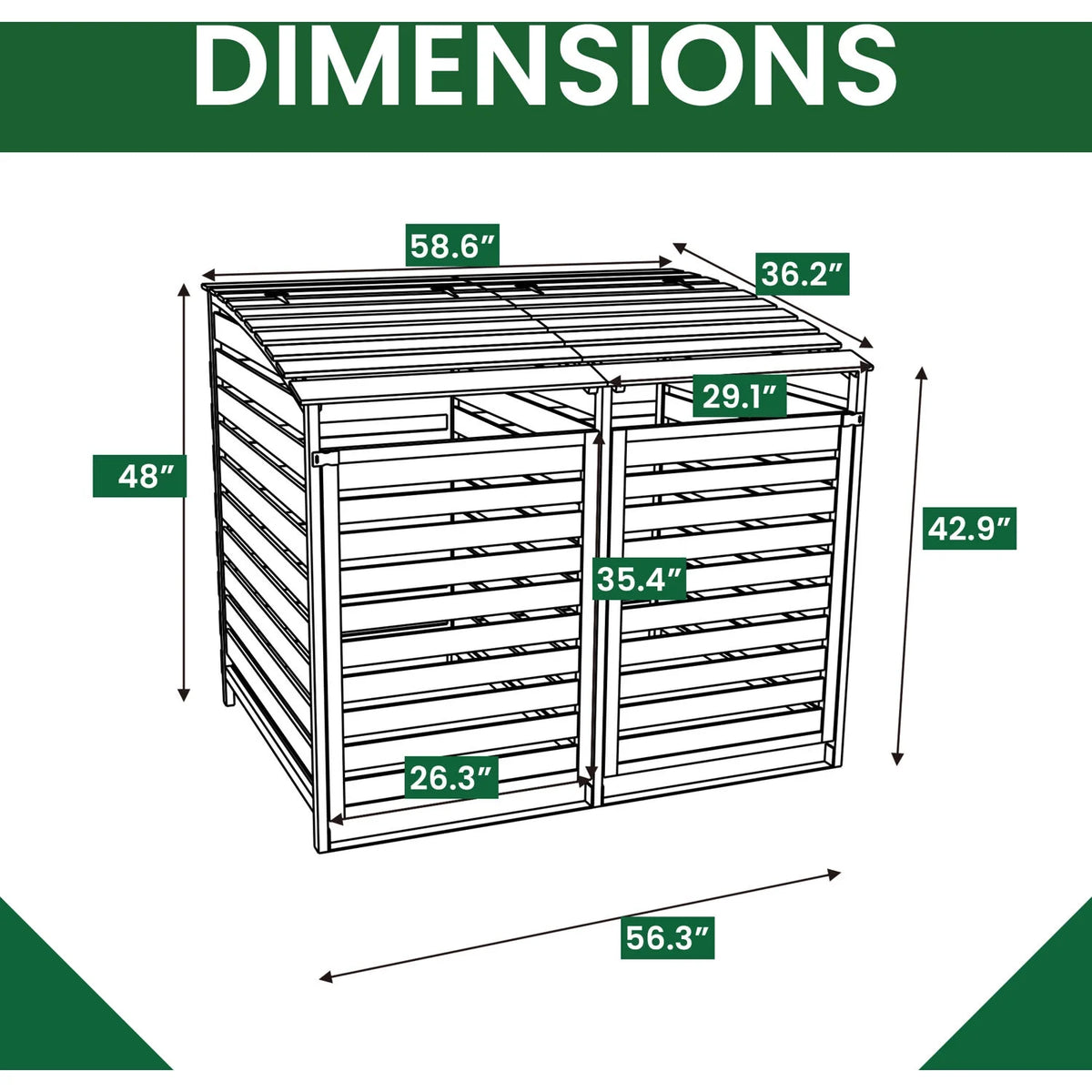 Hanover Outdoor 4.9 ft. x 4 ft. Wooden Trash Bin and Recyclables Storage Shed - HANWS0103-NAT