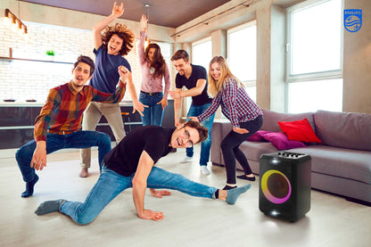 Philips X3206 Portable Bluetooth Party Speaker with Party Lights and Built-in Carry Handle, Medium Size, Black, TAX3206