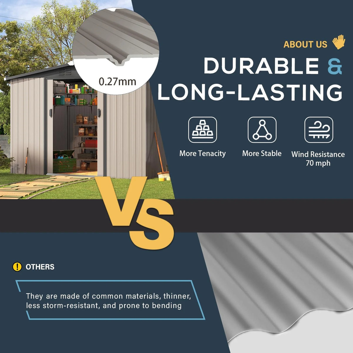 U-MAX 8 x 6 ft. Wood Grain Outdoor Metal Storage Shed with Lockable Door Patio Garden Storage Building for Outside