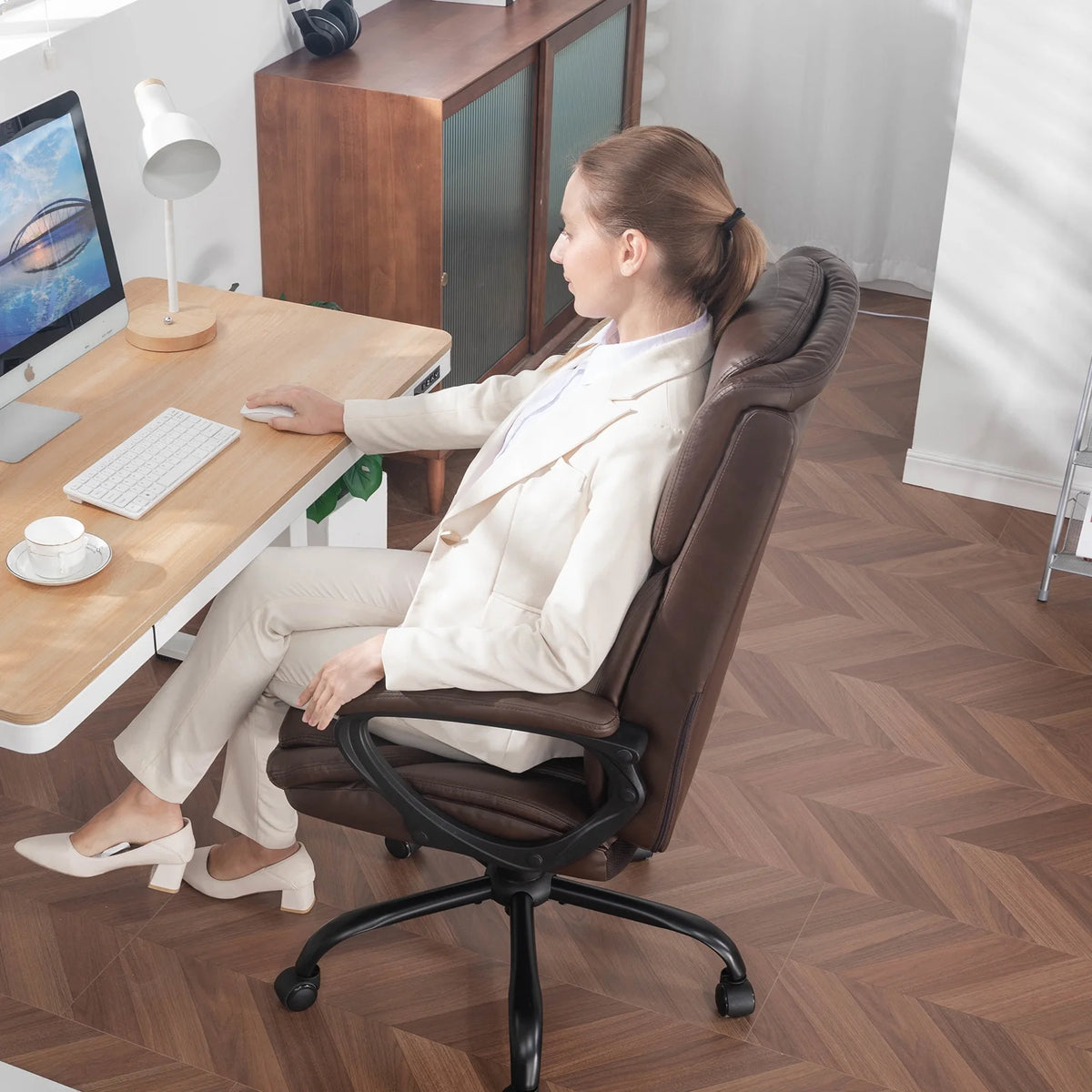 Mainstays Executive Ergonomic High Back Leather Home Office Desk Chair, Black